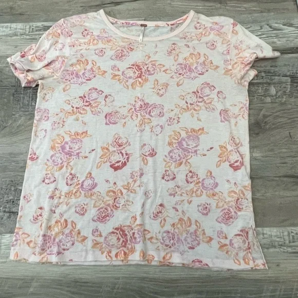 EUC Free People Tourist Floral Short Sleeve T-shirt in Blush Combo Size Medium - Picture 5 of 8